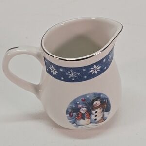 Crofton Creamer Snowmen Center Rim Blue Band & Snowflakes